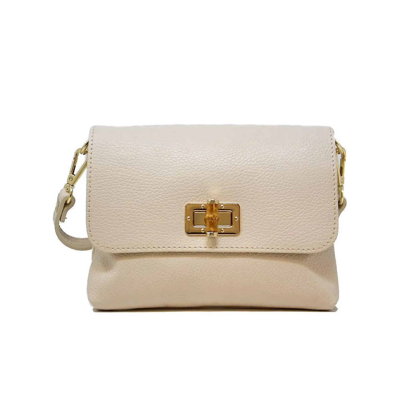 Beige Leather Bamboo Closure Small Handbag