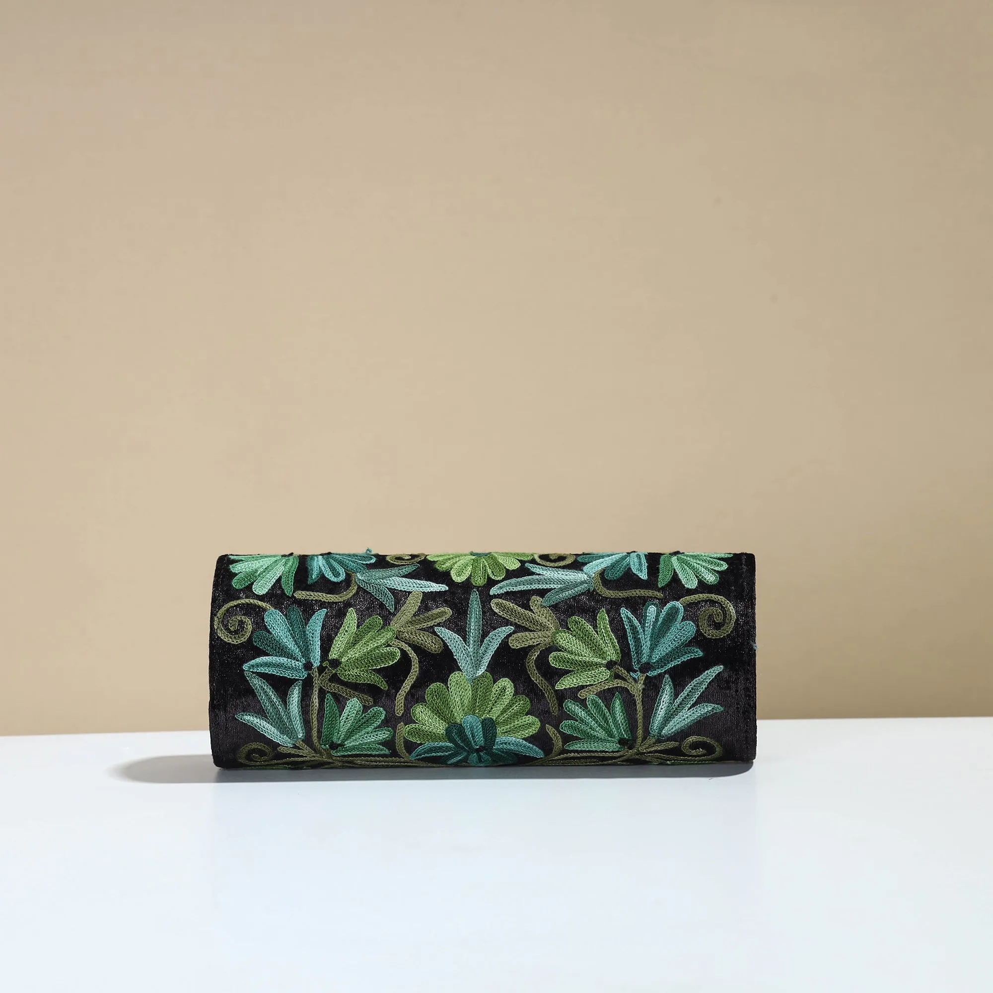 Black - Kashmiri Crewel Hand Embroidery Velvet Clutch 49