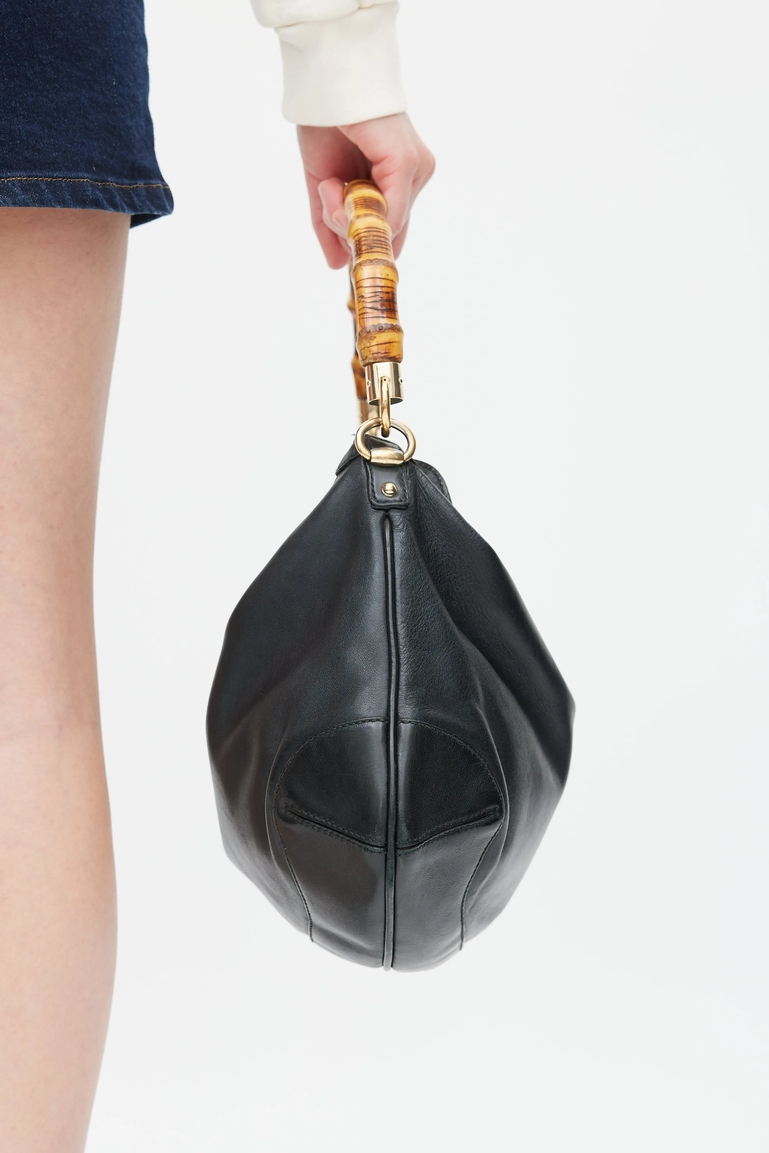 Black Leather Bamboo Two Way Bag