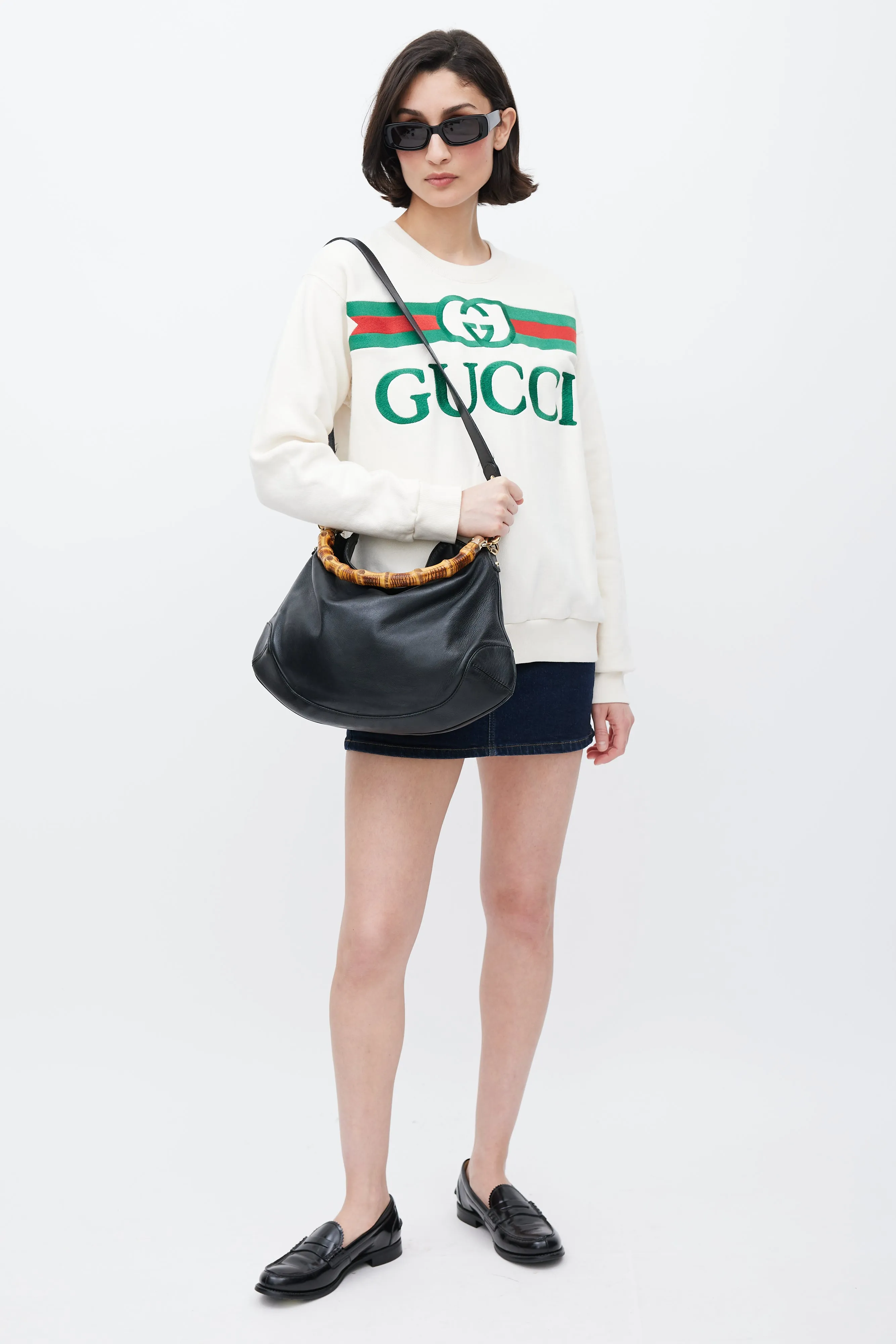Black Leather Bamboo Two Way Bag