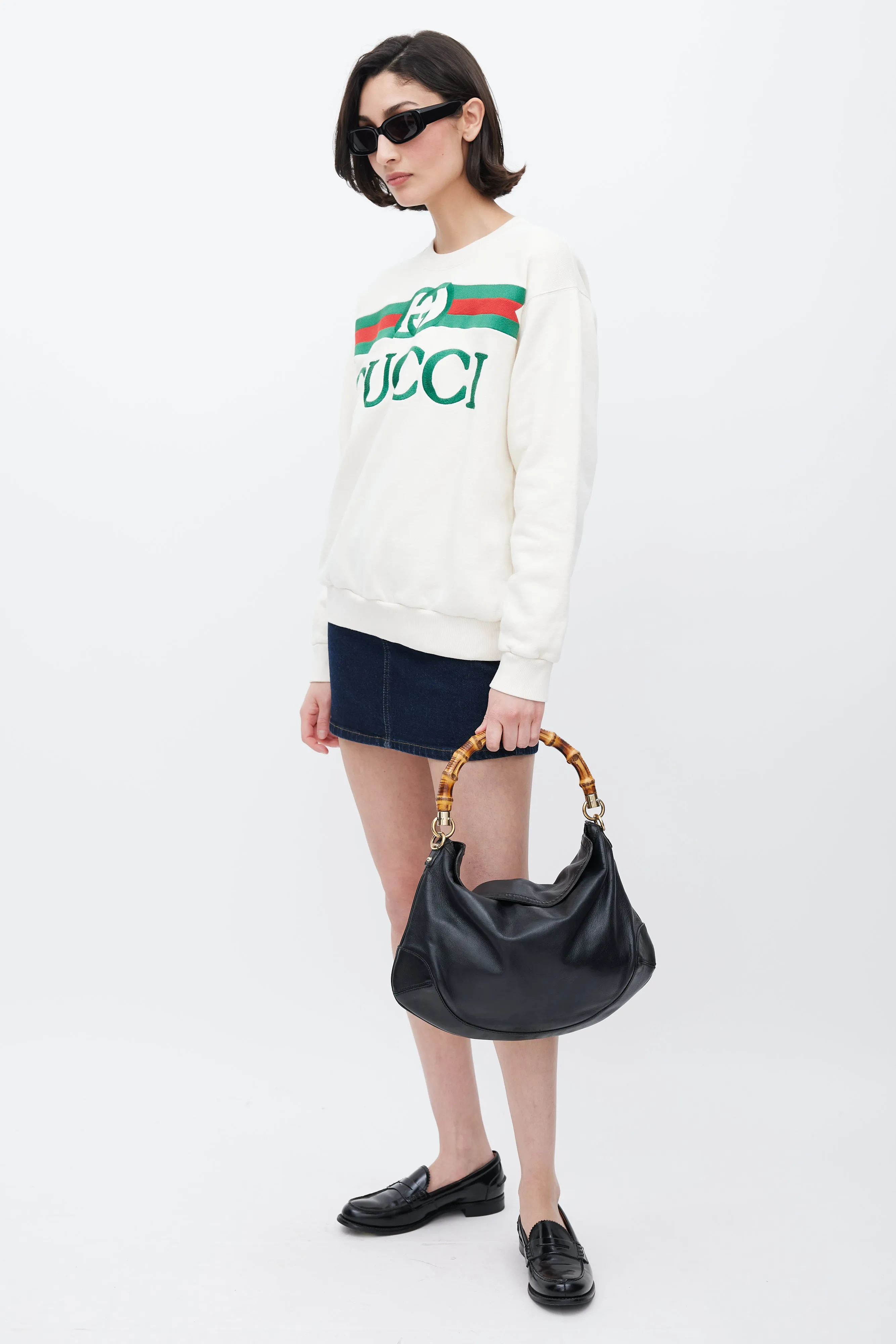 Black Leather Bamboo Two Way Bag