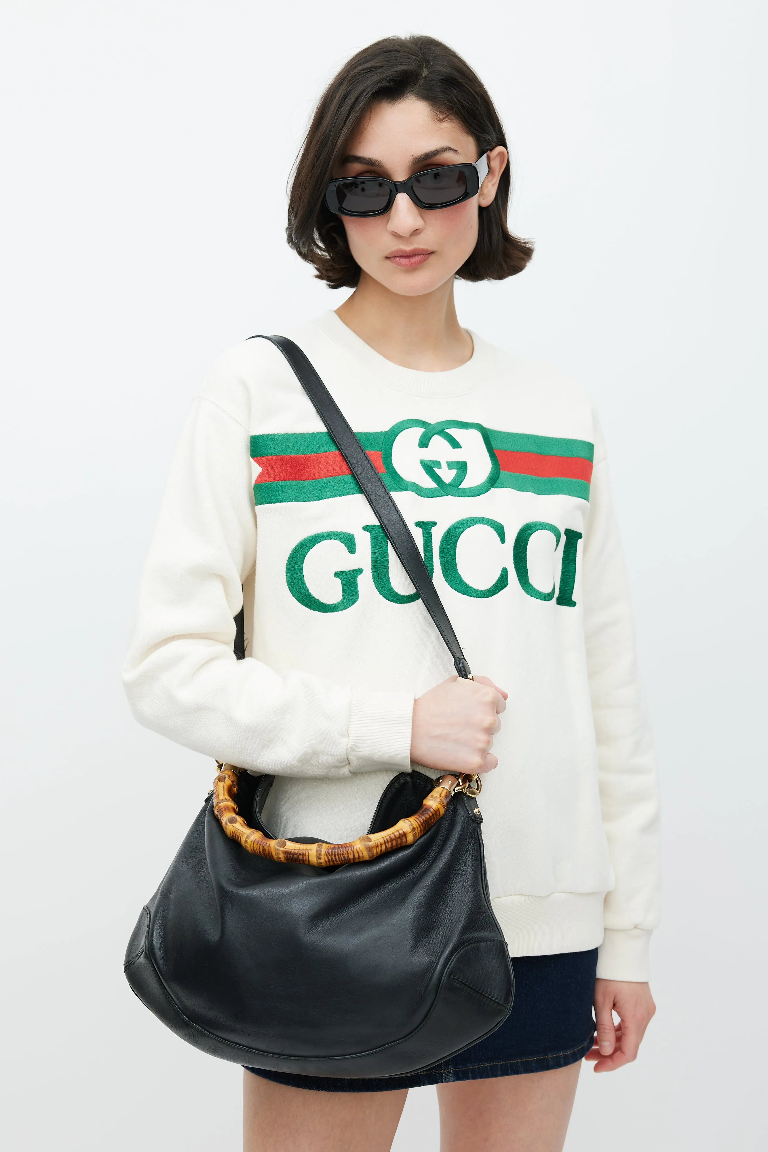 Black Leather Bamboo Two Way Bag