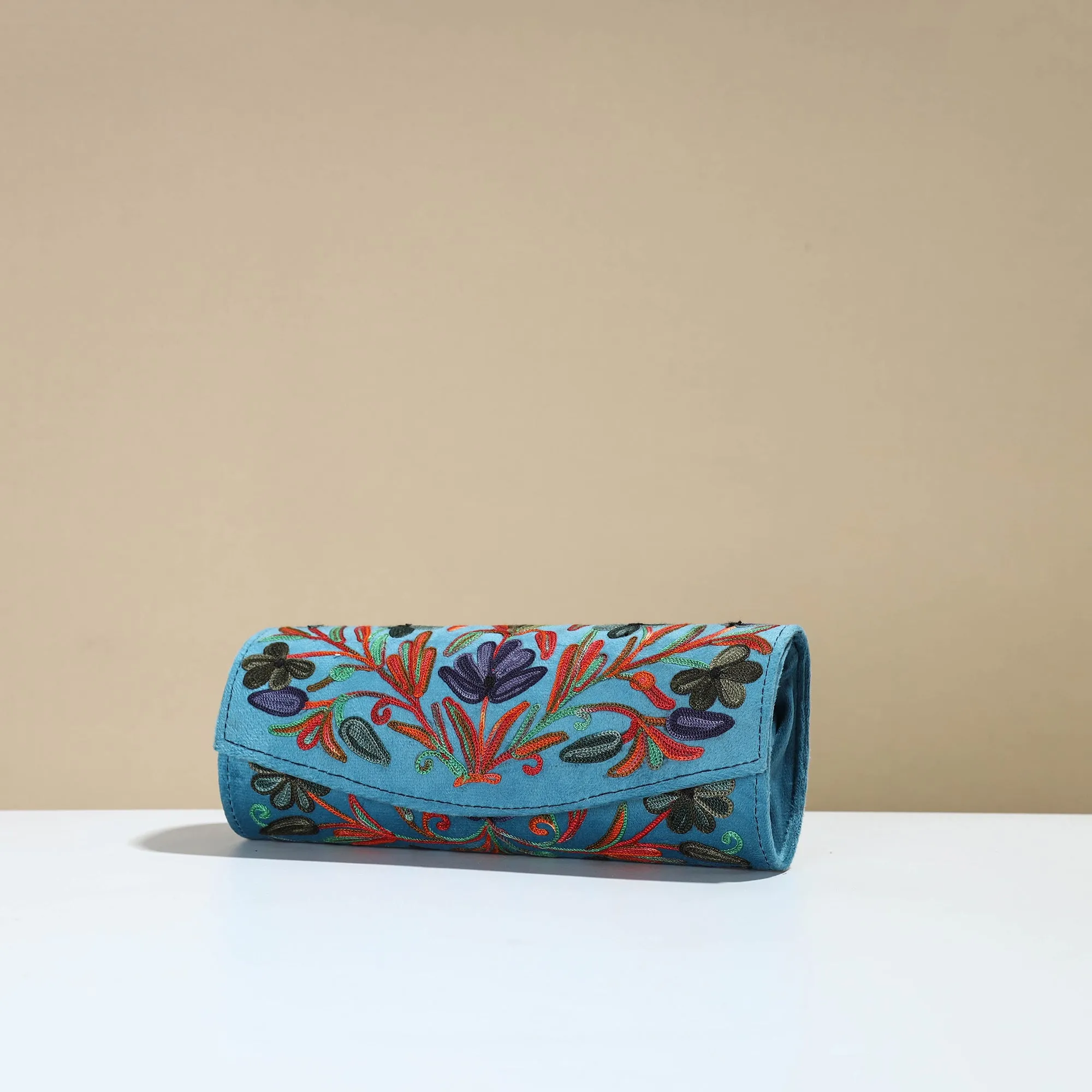 Blue - Kashmiri Crewel Hand Embroidery Velvet Clutch 27