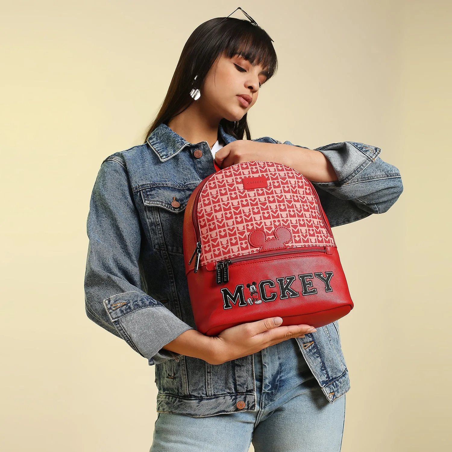 Caprese Disney Inspired Graphic Printed Mickey Mouse Collection Medium Backpack Red