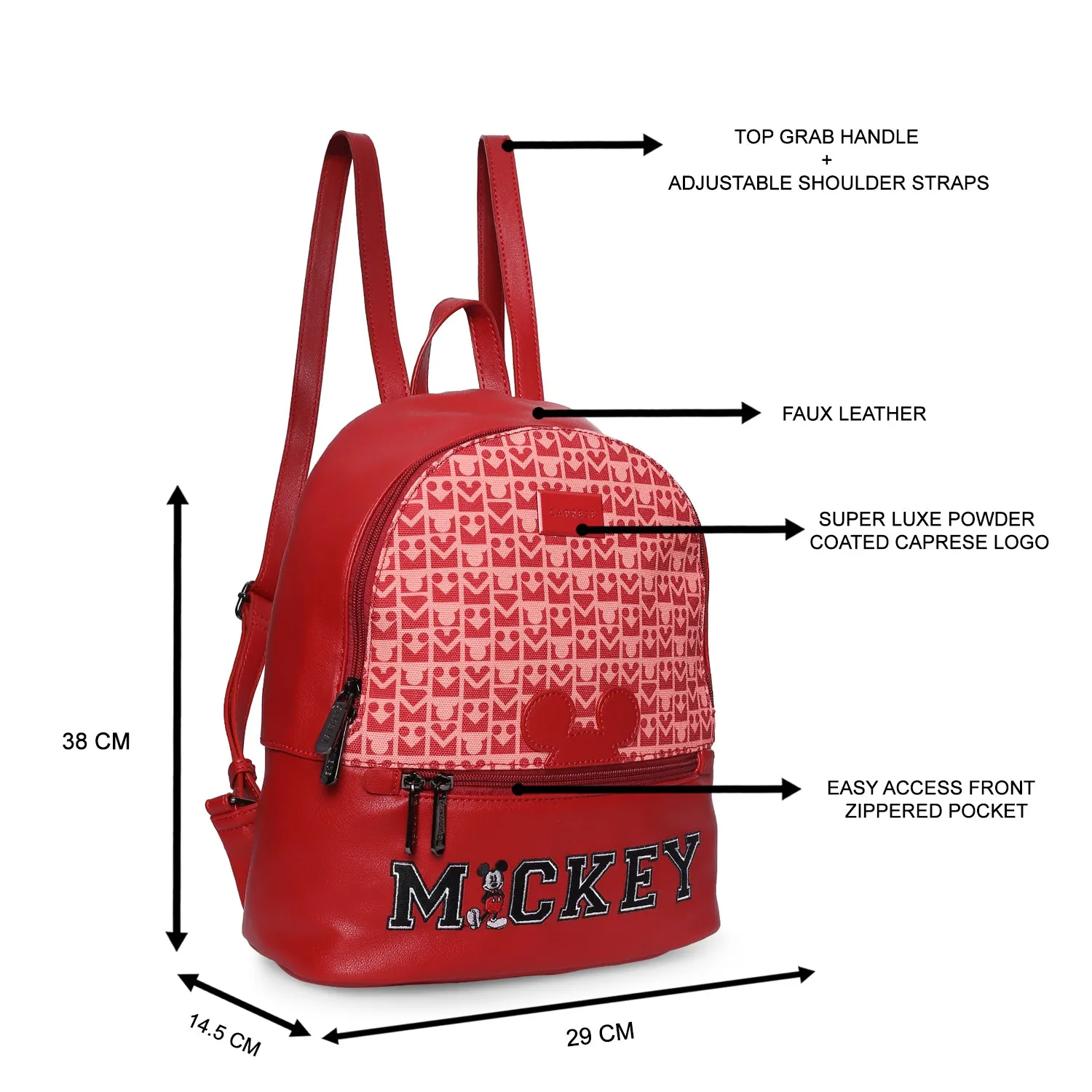 Caprese Disney Inspired Graphic Printed Mickey Mouse Collection Medium Backpack Red