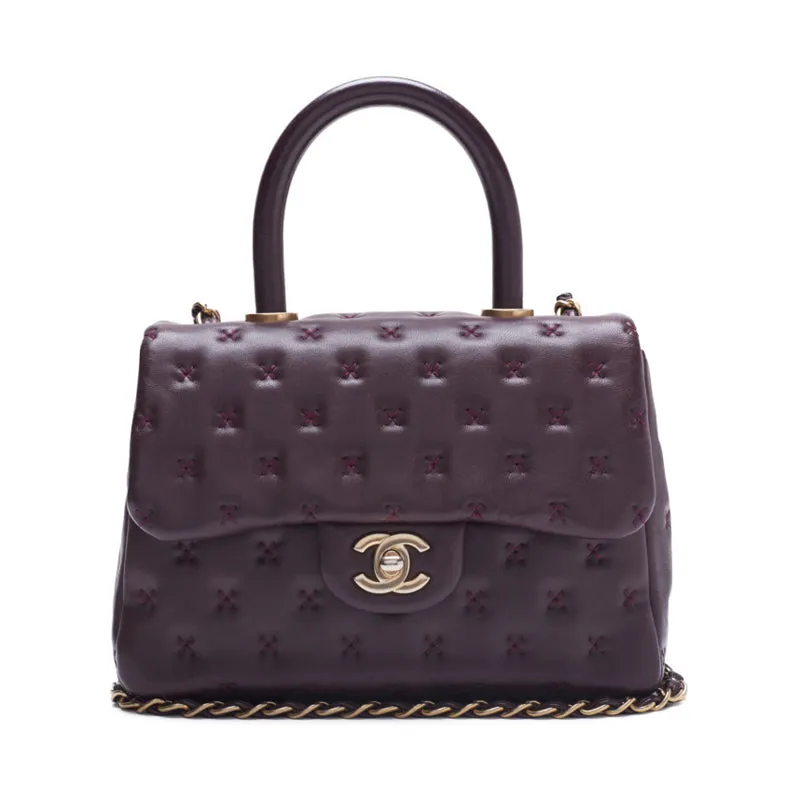 CHANEL Cross Stitch Coco Handle 2WAY Handbag  Bordeaux  Handbag  Shoulder Bag Ladies Handbag Hybrid 【 Ship】 Ladies Shoulder Bag Ladies Online
