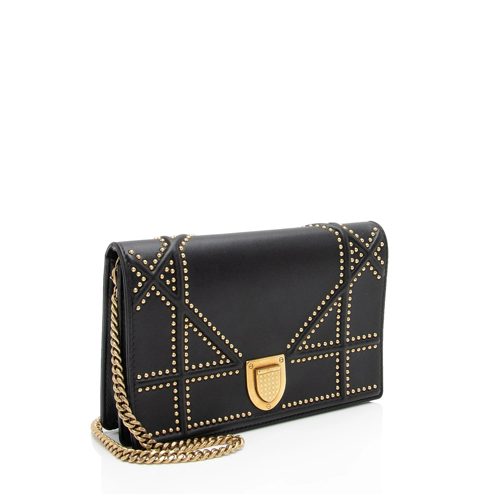 Dior Calfskin Studded Diorama Wallet on Chain Bag (SHF-c4jLp0)