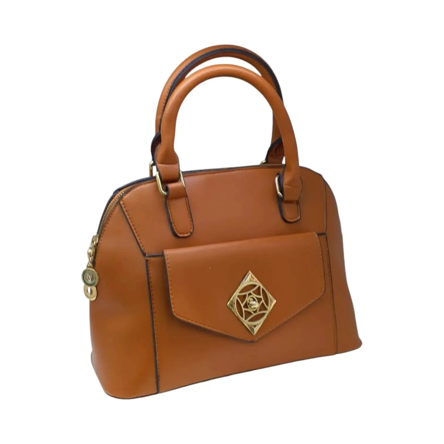 Dome Leather Handbag with Gold Accent
