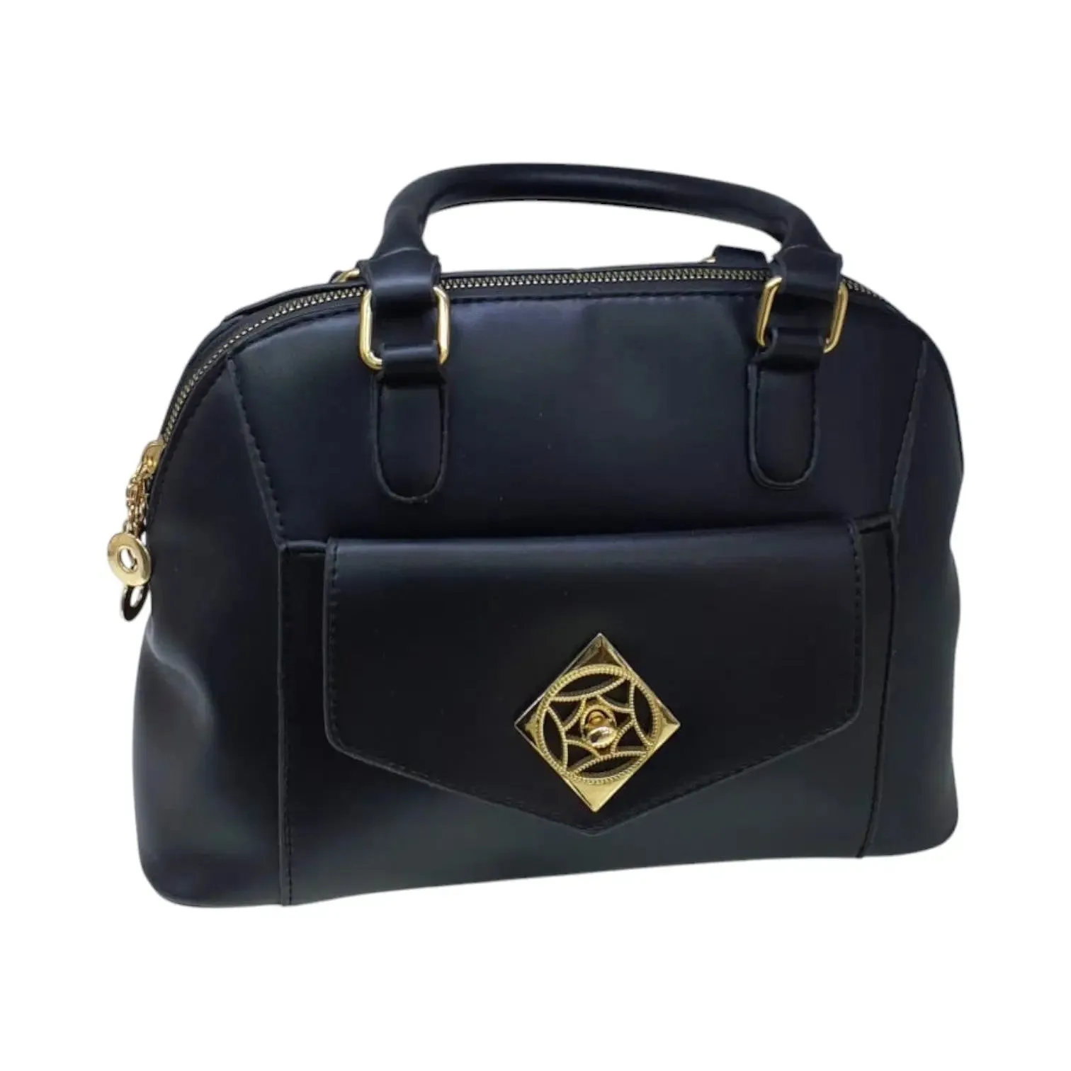 Dome Leather Handbag with Gold Accent