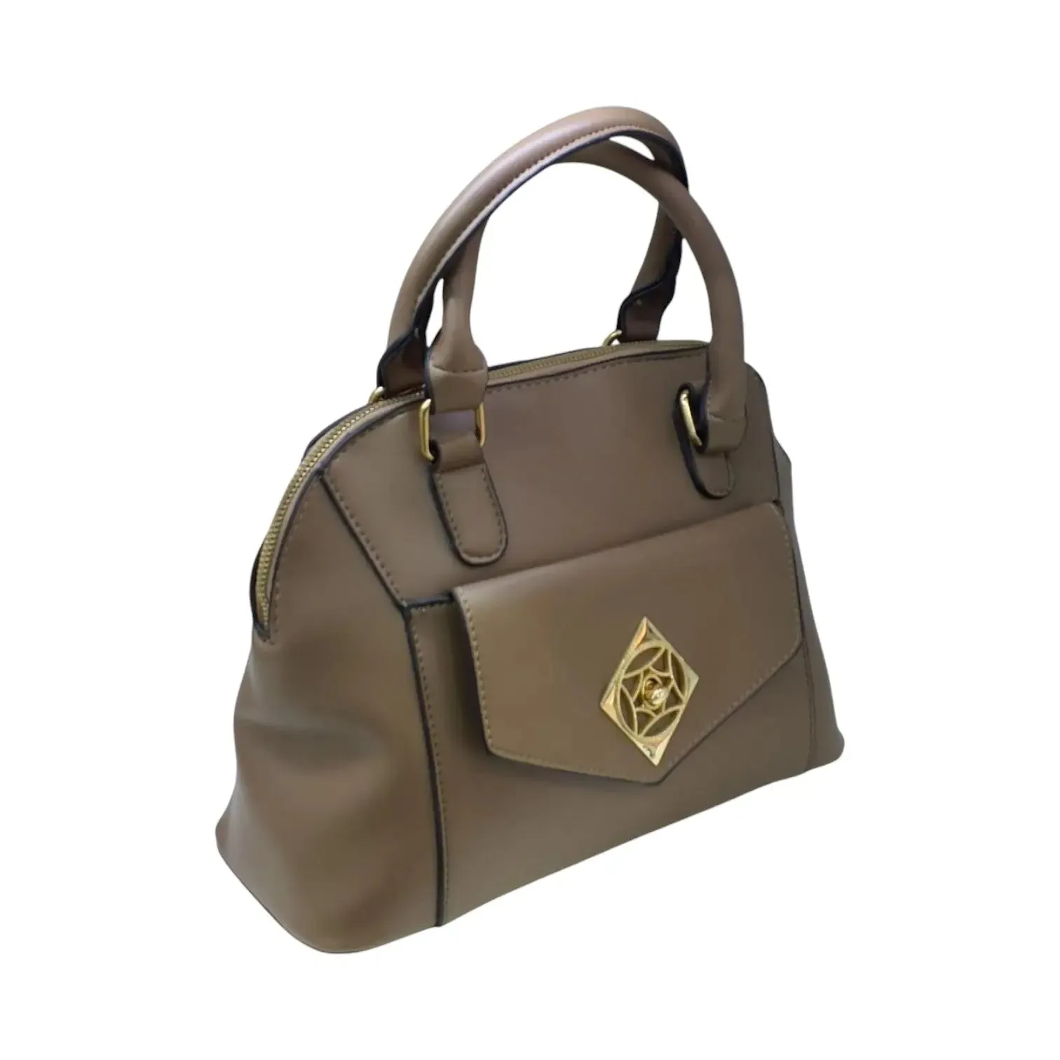Dome Leather Handbag with Gold Accent