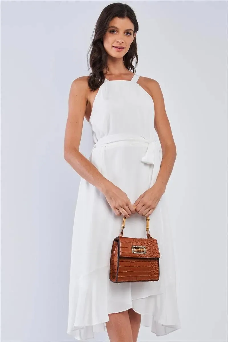 Dreamy Bahamas Camel Faux Alligator Skin Handbag With Bamboo Handle Accent /3 Bags