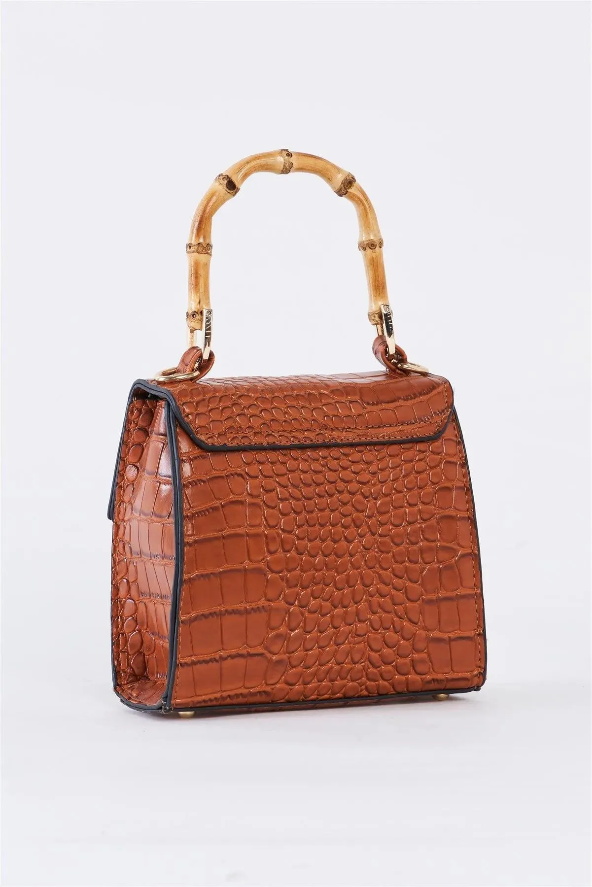 Dreamy Bahamas Camel Faux Alligator Skin Handbag With Bamboo Handle Accent /3 Bags
