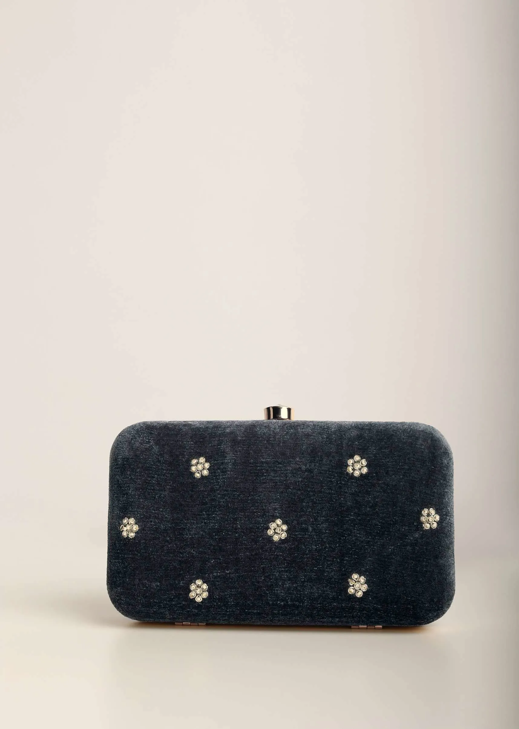 Grey Festive Heavy Embroidered Clutch In Raw Silk