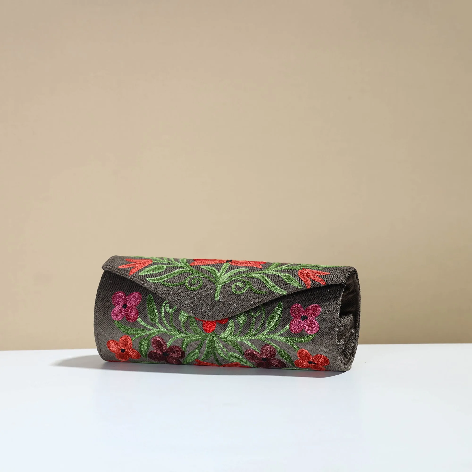 Grey - Kashmiri Crewel Hand Embroidery Velvet Clutch 48