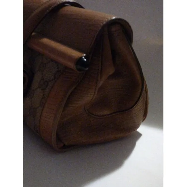 Gucci Guccissima Print Canvasleather Bamboo Bullet Tan Leather Satchel