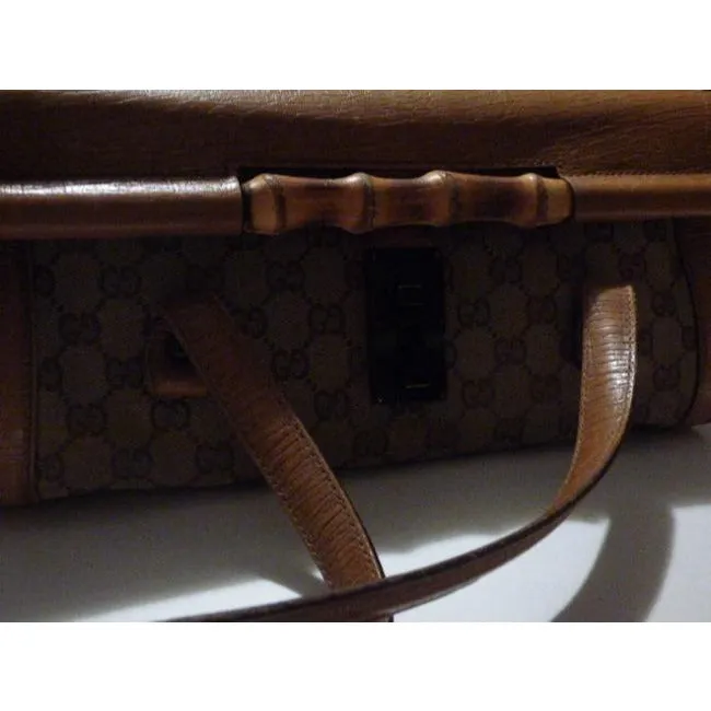 Gucci Guccissima Print Canvasleather Bamboo Bullet Tan Leather Satchel
