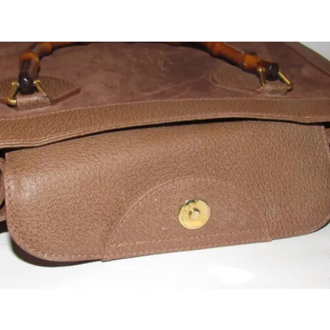 Gucci Shopper Tote Bag Tan Suedebamboo Handles And Leather With Satchel