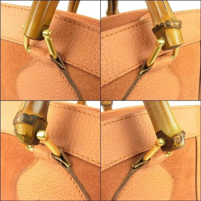 Gucci Vintage Pursesdesigner Purses Orange Suede And Leather With Bamboo Handles Satchel
