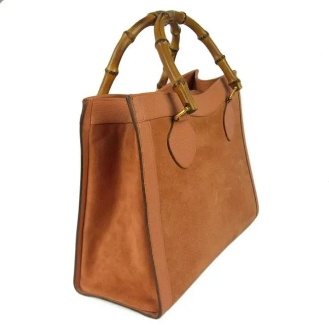 Gucci Vintage Pursesdesigner Purses Orange Suede And Leather With Bamboo Handles Satchel
