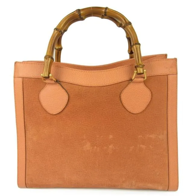 Gucci Vintage Pursesdesigner Purses Orange Suede And Leather With Bamboo Handles Satchel