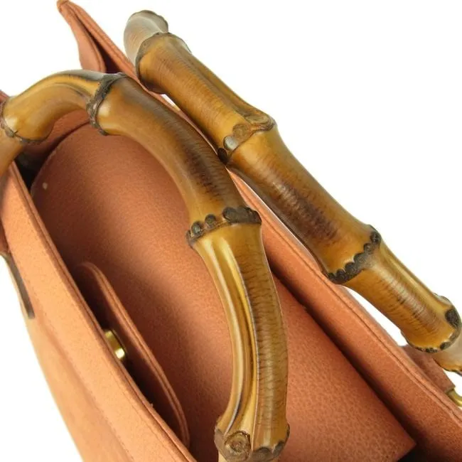 Gucci Vintage Pursesdesigner Purses Orange Suede And Leather With Bamboo Handles Satchel