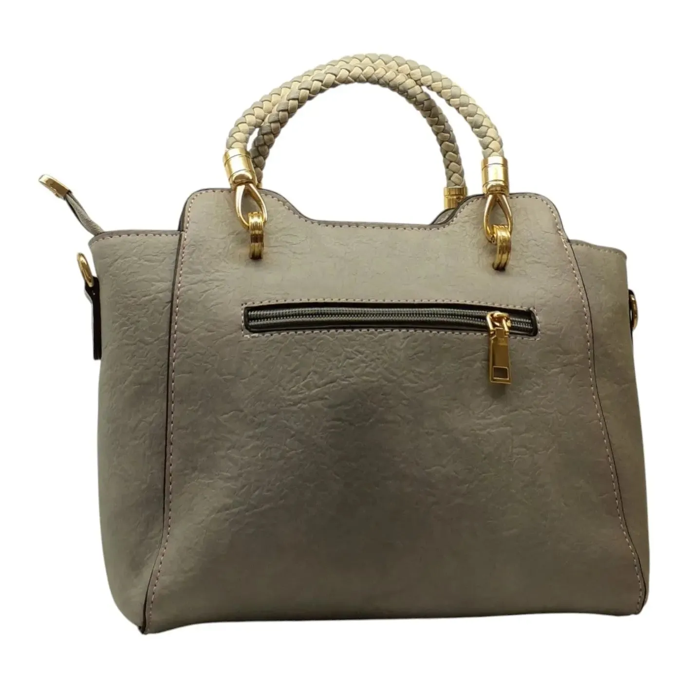Leather Braided Two-Tone Bag with Gold Accent