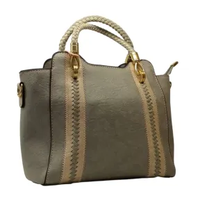 Leather Braided Two-Tone Bag with Gold Accent