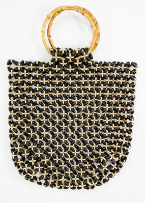Lina Beaded Dual Handled Tote-Black