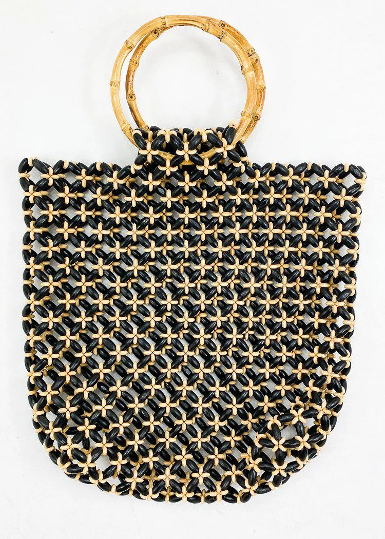 Lina Beaded Dual Handled Tote-Black
