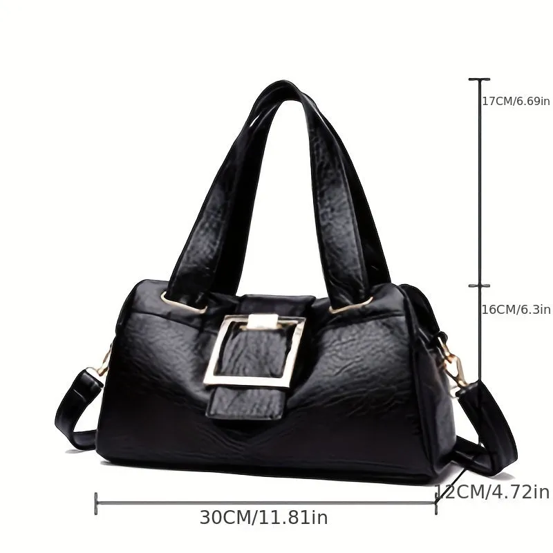 realaiot  Large Capacity Zipper Shoulder Bag, PU Leather Soft Handbag, Multi-compartment Stylish Crossbody Bag