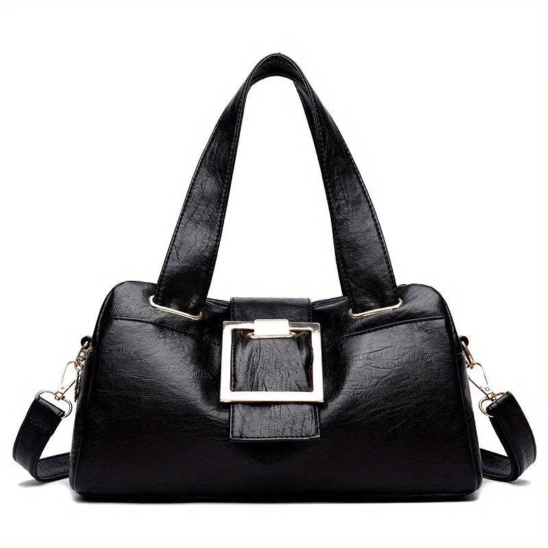 realaiot  Large Capacity Zipper Shoulder Bag, PU Leather Soft Handbag, Multi-compartment Stylish Crossbody Bag
