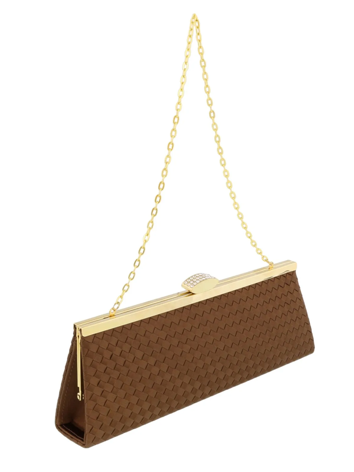 Scheilan  Brown Fabric Weave Clutch/Shoulder Bag