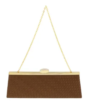Scheilan  Brown Fabric Weave Clutch/Shoulder Bag