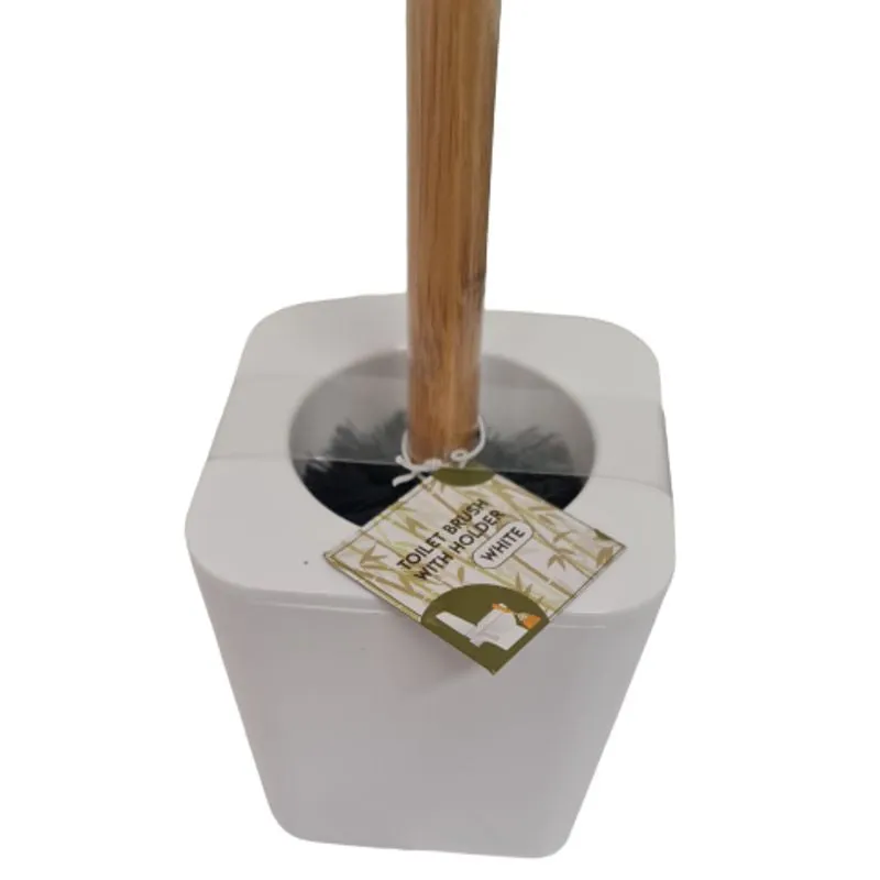 Toilet Brush Set with Bamboo Handle White
