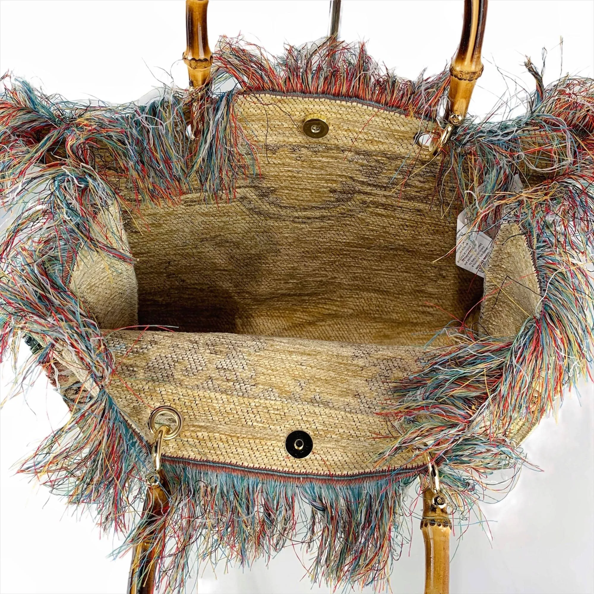 Turquoise Tapestry Handbag Bamboo Handles Made In Italy Gorgeous