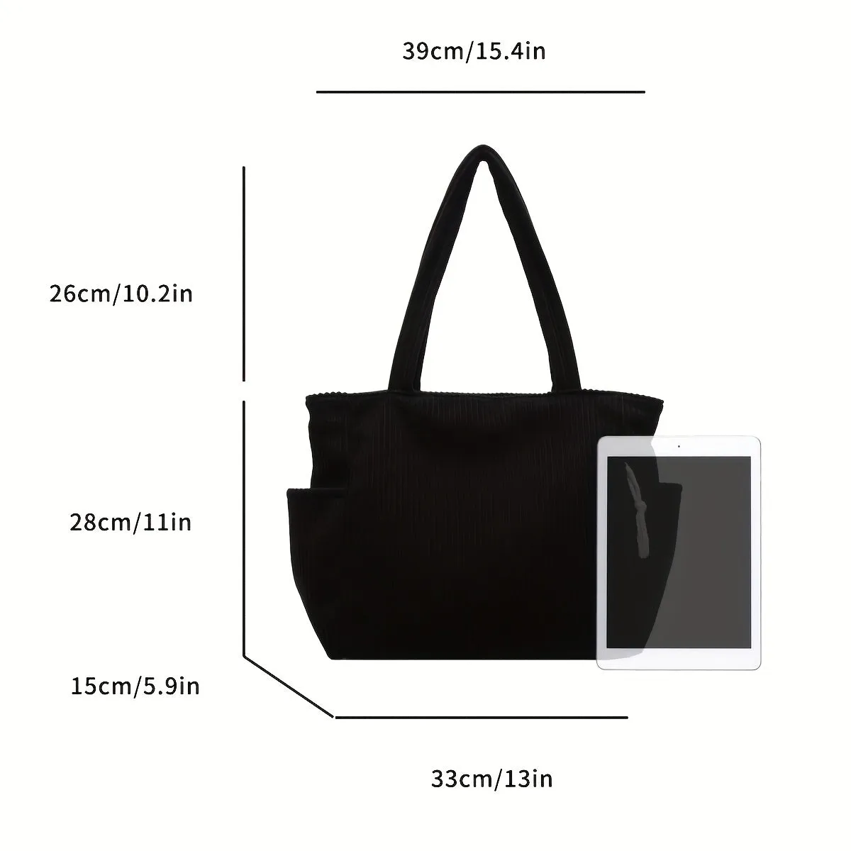 Uakiss Women'S Casual Corduroy Tote Bag with Fixed Shoulder Straps, Multi-Compartment Zipper Closure, Durable Soft Corduroy Fabric, Nylon Lining, Versatile for Work, Travel, Daily Use - No Pattern